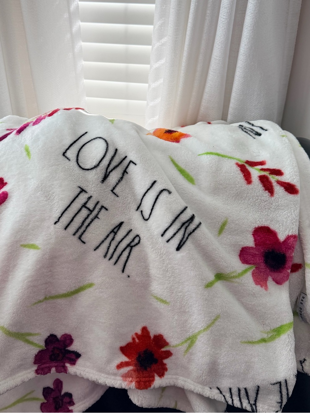 Rae Dunn White Floral Throw Blanket with Multicolor Blooms